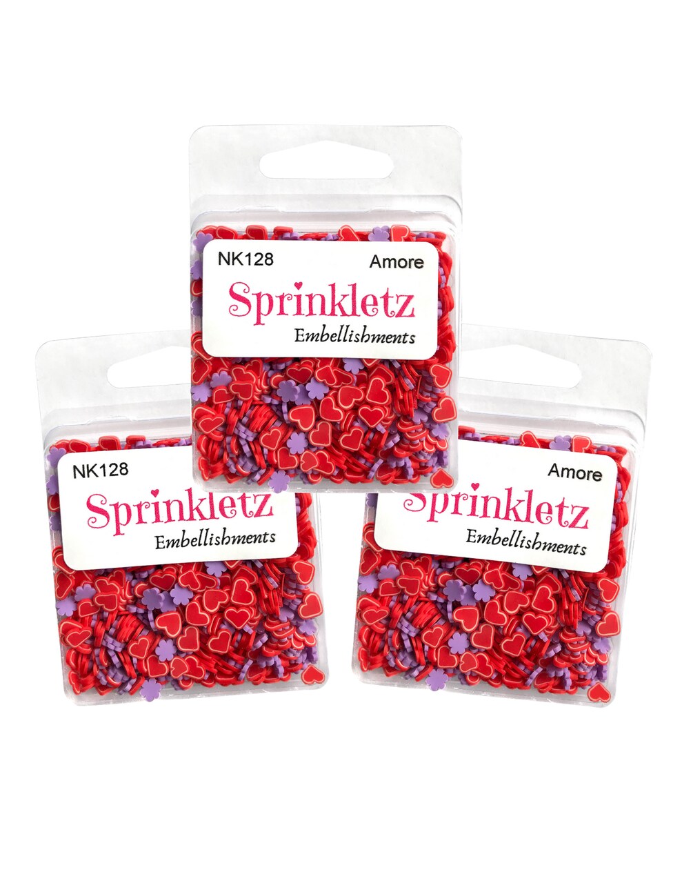 Buttons Galore Sprinkletz Embellishments for Crafts, Tiny Polymer Clay Shapes & Unique Designs - Amore - 3 Pack